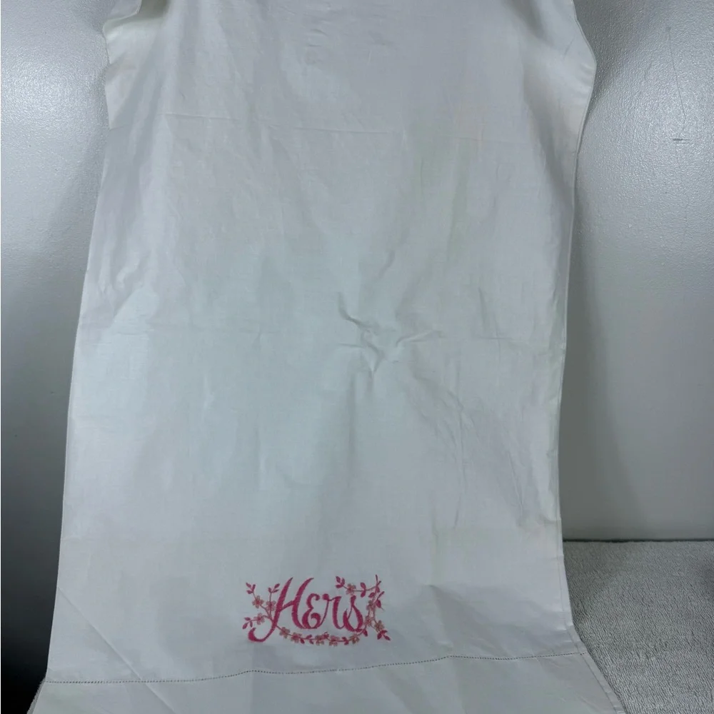 Vintage Standard‎ Pillowcase Embroidered Hers White Pink Floral Country Shabby